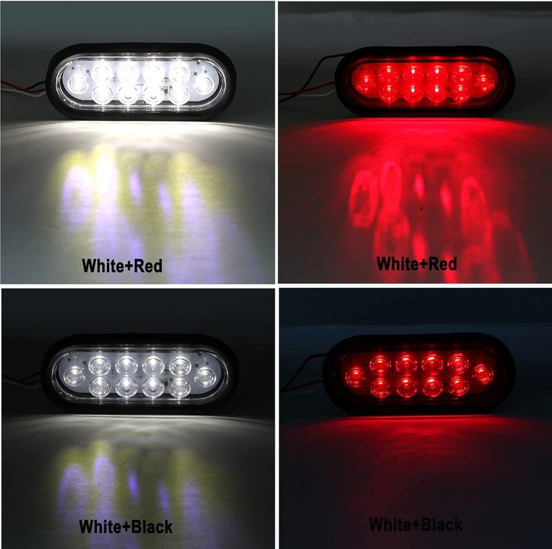 Partswcgg 6Pcs 6 Inch Oval LED Trailer Tail Lights 10 LED, 4 Red and 2 White 6" Oval Led Stop Turn Tail Lights Brake Reverse Back Up Trailer Lights w/Flush Mount Grommets Plugs Waterproof for RV Truck Bus 12V - Image 3